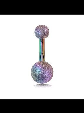 Frosted Sparkle Double Ball Belly Ring - multicolored Glitter
